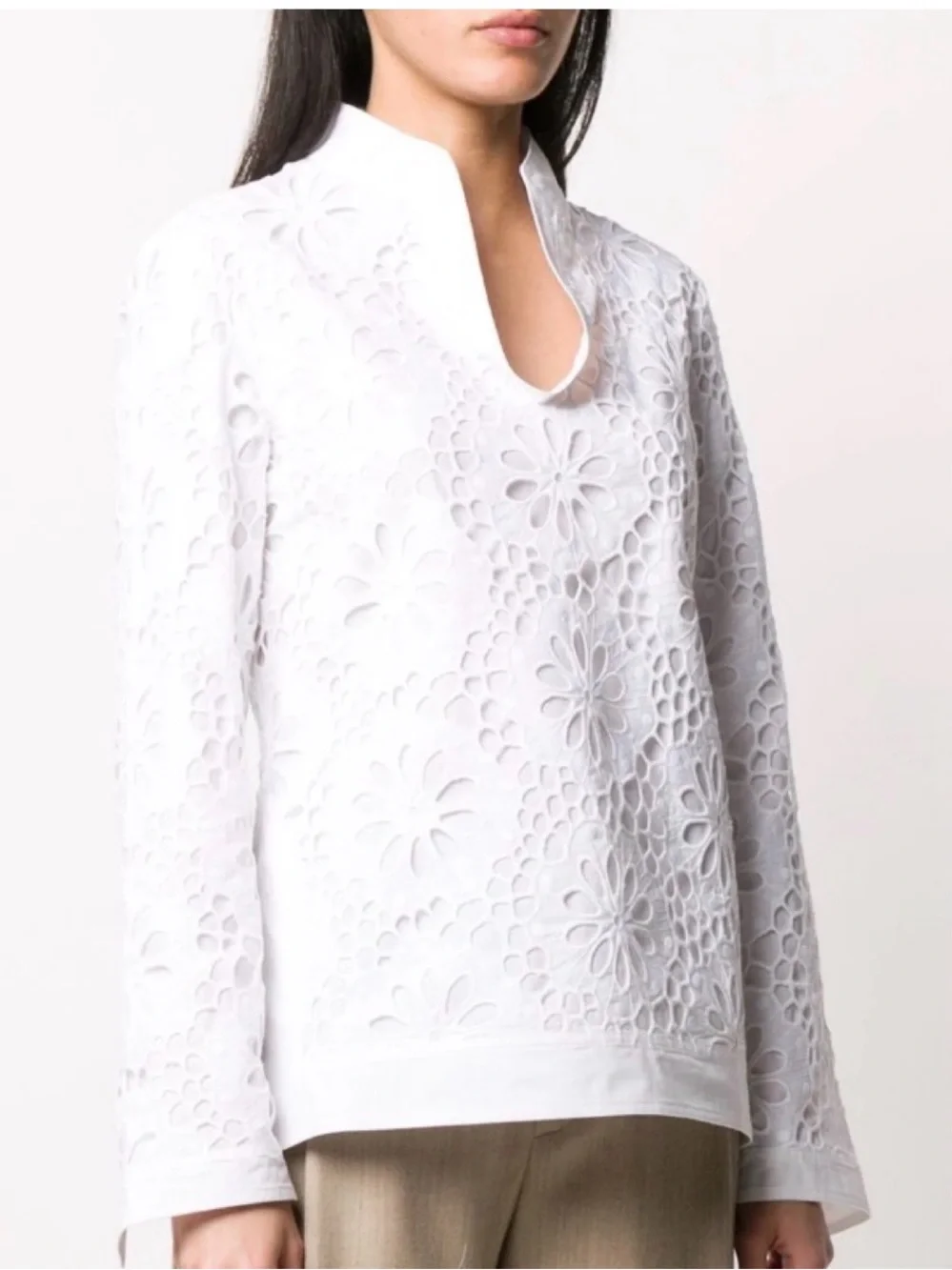 Tory Burch White Floral Eyelet Tunic Top